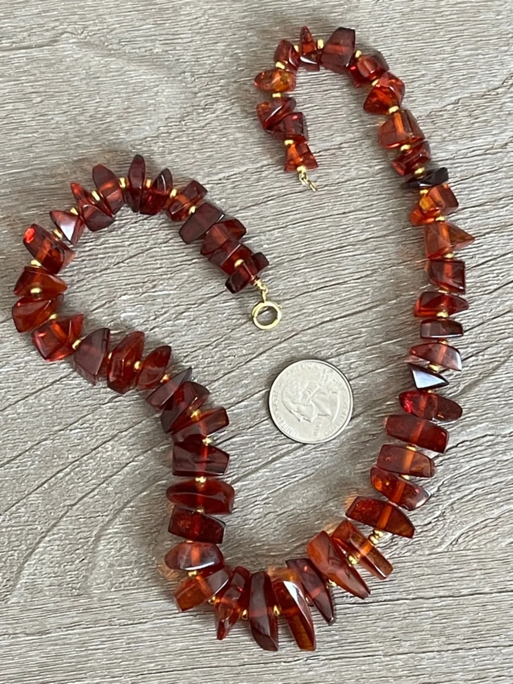 Baltic Amber VINTAGE Necklace 12kt gold filled - 18” Rich Cognac Red - Picture 10 of 13